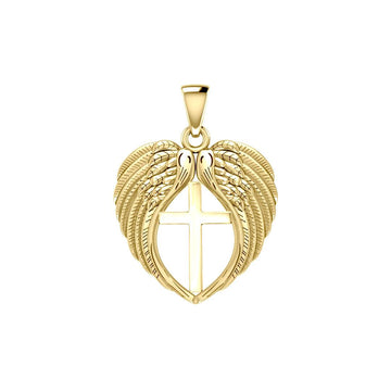 Feel the Tranquil in Angels Wings Solid Gold Pendant with Cross GPD5481 - Jewelry